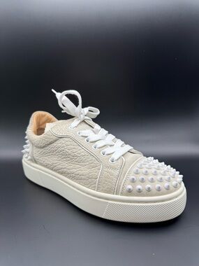 Christian Louboutin Vieira Spike Low Top Sneaker White Suede 37.5
